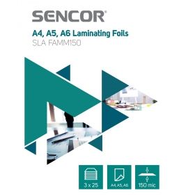 Фолио за ламиниране SENCOR SLA FAMM150, A4 + A5 + A6, 150 микрона (2x75), 3x25 бр.