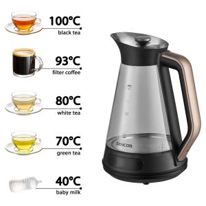 СТЪКЛЕНА ЕЛЕКТРИЧЕСКА КАНА С РЕГУЛИРАНЕ НА ТЕМПЕРАТУРА SENCOR SWK 1595BK