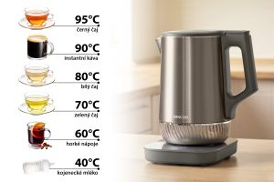 Двойностенна електрическа кана Sencor SWK 0850GY с регулиране на температура и U-образно дъно  