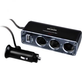 Зарядно устройство за автомобил с разклонител SENCOR SCH 440, 1 x USB, 3 x 12V